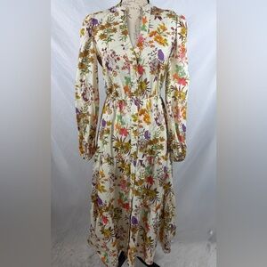AQUA Floral Garden Midi Dress Cottagecore Tiered Nap Dress Bloomingdale’s XS-S